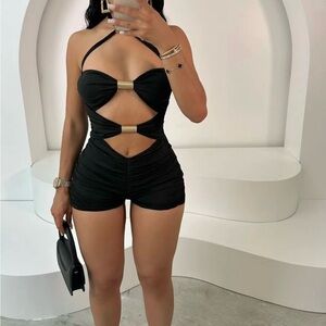 SHEIN Black Cutout Halter Jumpsuit